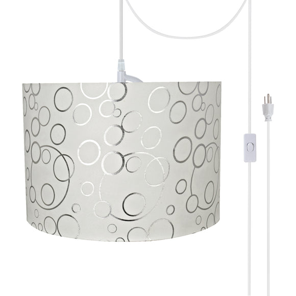 # 71163-21 Two-Light Plug-In Swag Pendant Light Conversion Kit with Transitional Drum Fabric Lamp Shade, White, 16