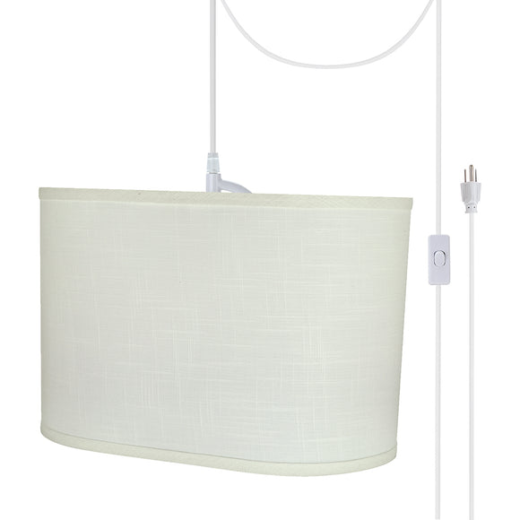 # 77051-21 One-Light Plug-In Swag Pendant Light Conversion Kit with Transitional Hardback Oval Fabric Lamp Shade, Off White, 16-1/2