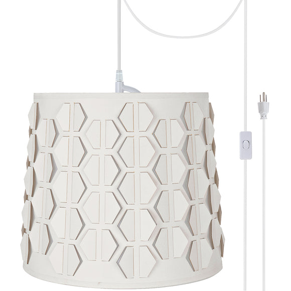 # 79321-21 One-Light Plug-In Swag Pendant Light Conversion Kit with Transitional Empire Laser Cut Fabric Lamp Shade, Off White, 10-1/2