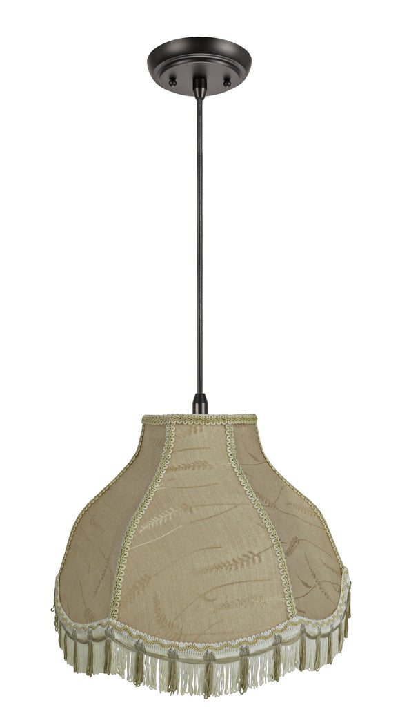 # 70301-11 One-Light Hanging Pendant Ceiling Light with Transitional Scallop Bell Fabric Lamp Shade, Off White, 17