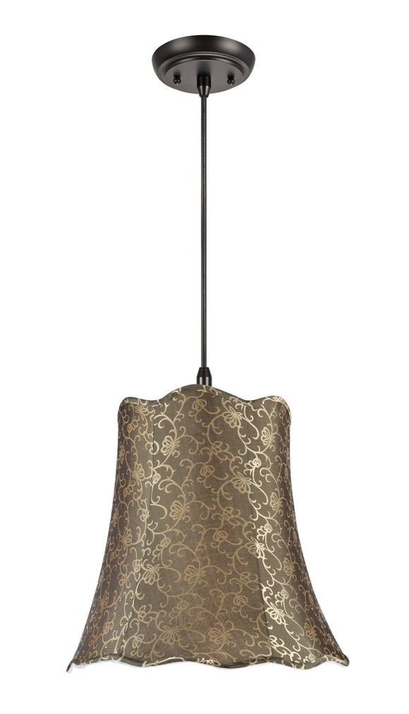 # 74007 Two-Light Hanging Pendant Ceiling Light with Transitional Scallop Bell Fabric Lamp Shade, Textured Light Gold, 16