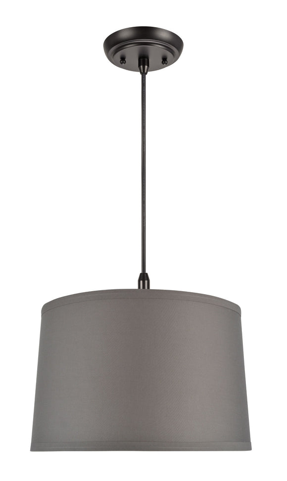 # 72241 One-Light Hanging Pendant Ceiling Light with Transitional Hardback Fabric Lamp Shade, Grey Elastic Cotton, 14