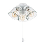 #  22013-1, Three-Light Ceiling Fan Light Kit with Pull Chain, Matte White Finish with Clear Glass Shades, 13-1/8" Diameter x 6-3/4" Height