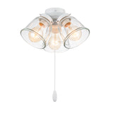 #  22013-1, Three-Light Ceiling Fan Light Kit with Pull Chain, Matte White Finish with Clear Glass Shades, 13-1/8" Diameter x 6-3/4" Height