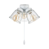 #  22013-1, Three-Light Ceiling Fan Light Kit with Pull Chain, Matte White Finish with Clear Glass Shades, 13-1/8" Diameter x 6-3/4" Height
