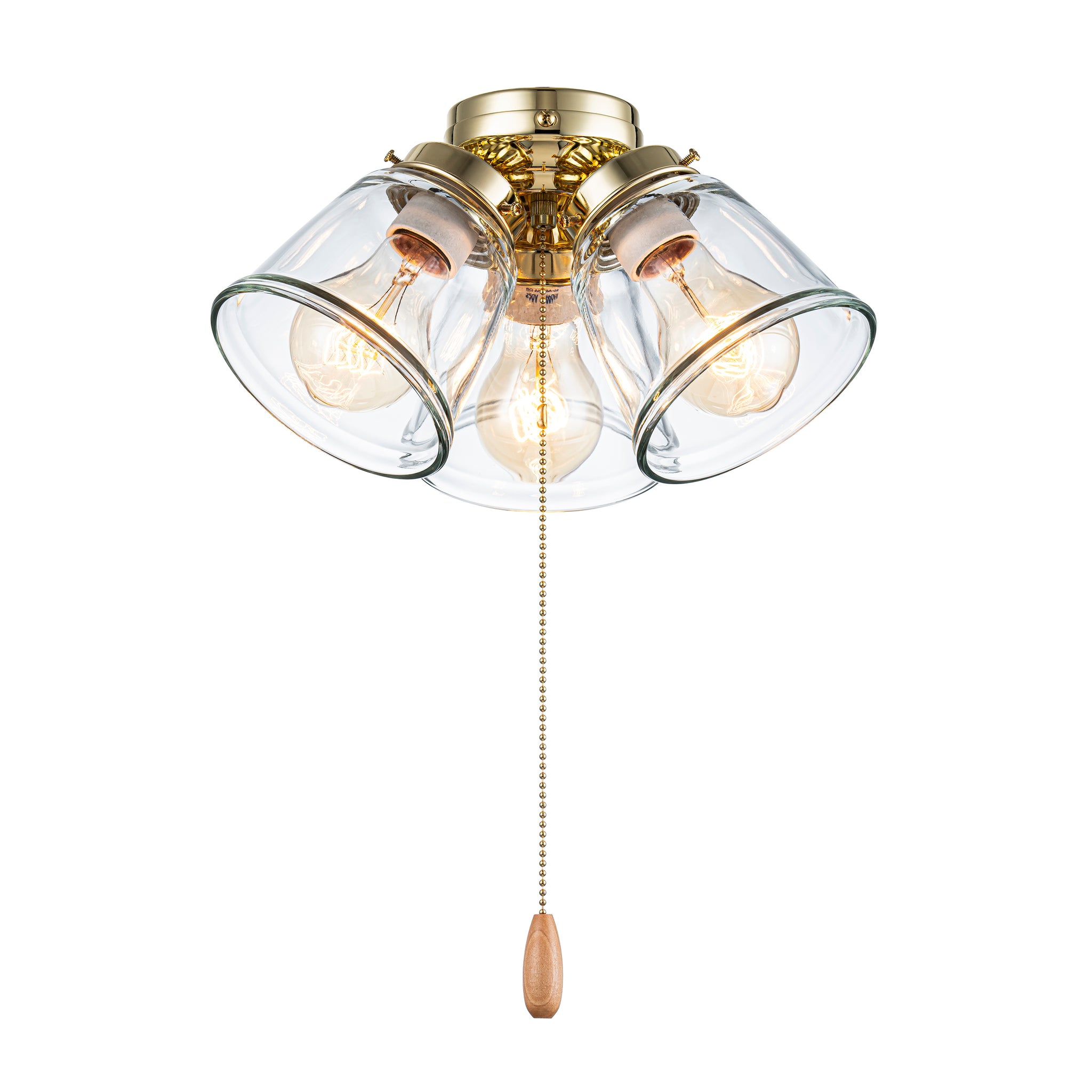 Aspen Creative 22014-1, Three-Light Ceiling Fan Light Kit with Pull Chain, Antique Brass Finish with Clear Glass Shades, 13-1/8\, image size:2048x2048