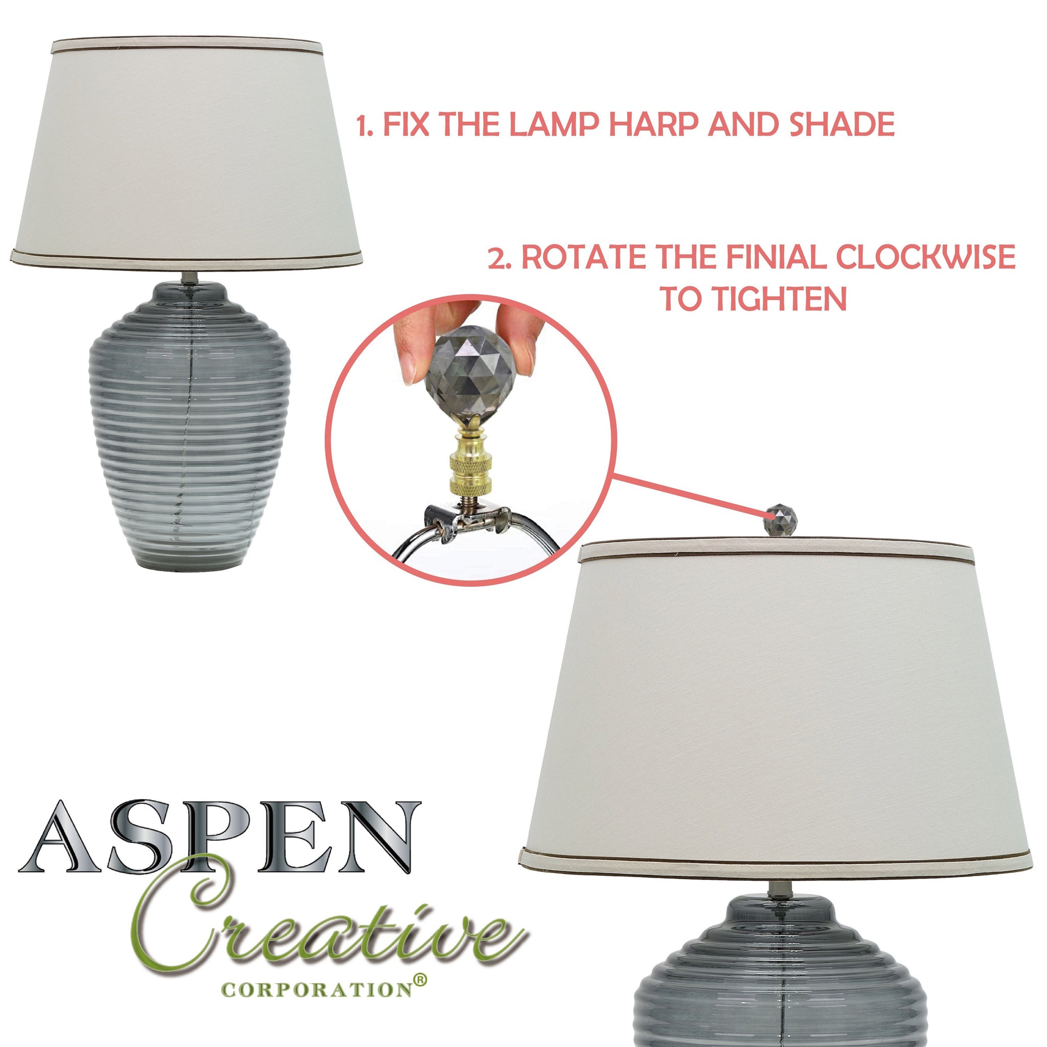 24007-42, 2 Pack, Charcoal Grey Faceted Crystal Lamp Finial