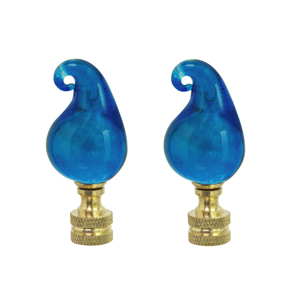 # 24016-12, 2 Pack Blue Glass Lamp Finial in Solid Brass Finish, 2 1/2