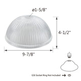 # 25307-60-1, Clear Glass Shade for Medium Base Socket Torchiere Lamp, Swag Lamp, Pendant, Island Fixture, 9-7/8" Diameter x 4-1/2" Height