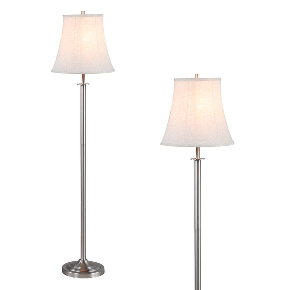 # 45005 One Light Metal Floor Lamp, Transitional Design in Matte Brushed Nickel with Beige Hardback Shade, 60