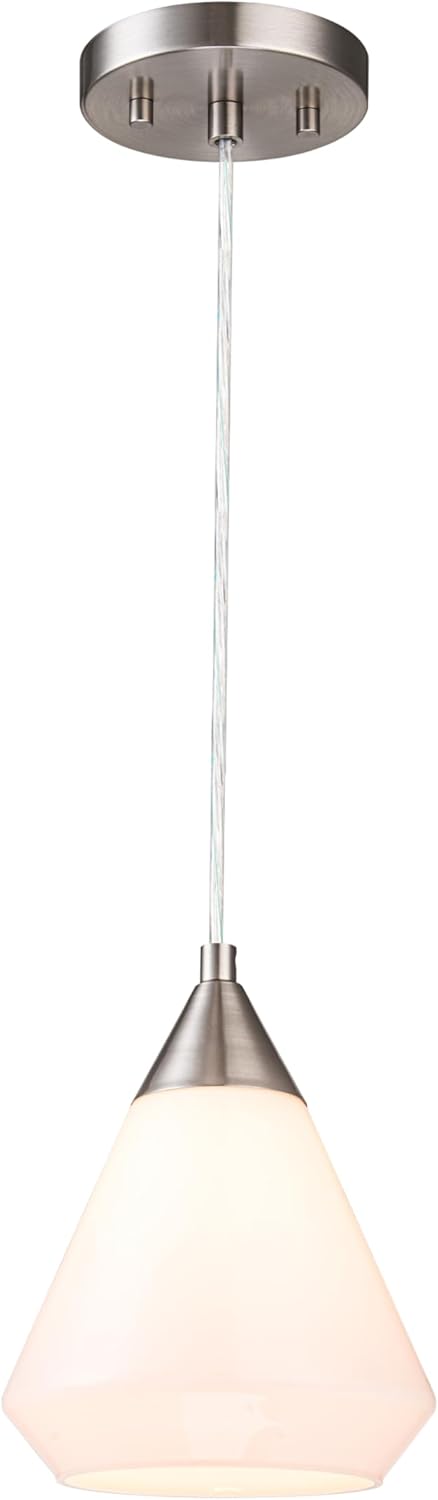 #  61174-09-1 Adjustable 1 Light Indoor Pendant,Brush Nickel Finish/Opal Glass,6-3/4