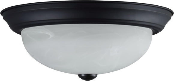 # 63022-3, 2-Light Flush Mount / Matte Black w/ Alabaster Glass. 11-1/4