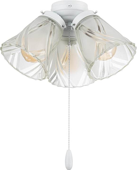 #  22013-3, Three-Light Ceiling Fan Light Kit with Pull Chain, Matte White Finish with Frosted and Clear Glass Shades, 14