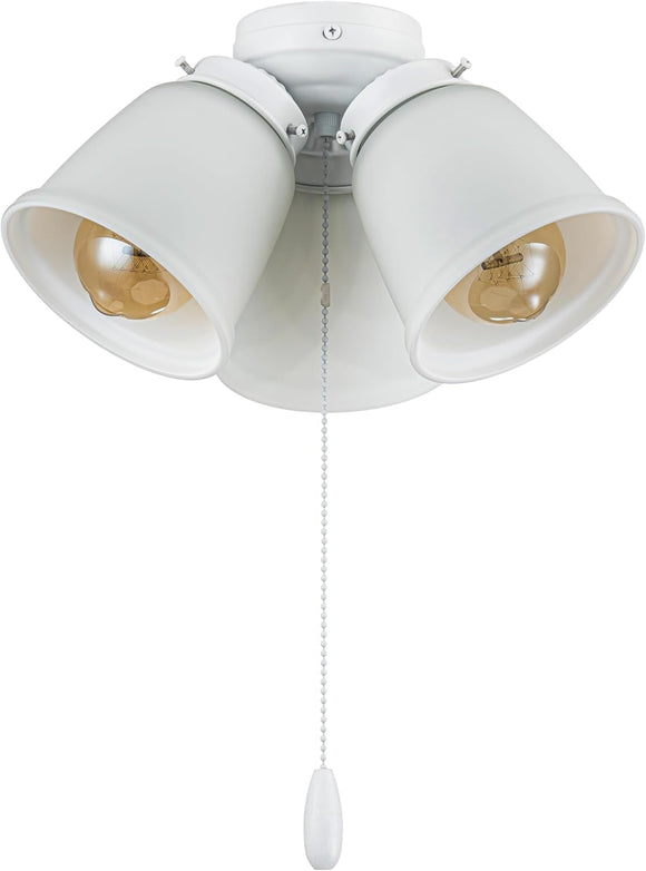 #  22013-1, Three-Light Ceiling Fan Light Kit with Pull Chain, Matte White Finish with Clear Glass Shades, 13-1/8