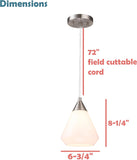 #  61174-09-1 Adjustable 1 Light Indoor Pendant,Brush Nickel Finish/Opal Glass,6-3/4"W x 8-1/4"H