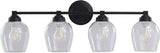 #  62736-01-4, Four-Light Metal Bathroom Vanity Wall Light Fixture, 30 5/8" Wide, Transitional Design in Matte Black with Clear Glass Glass Shade