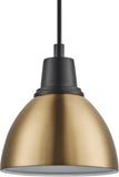 #  61178-59-1 Adjustable 1 Light Indoor Pendant, Brass & Matte Black Finish with Matte White inside, 6"W x 6-3/4"H