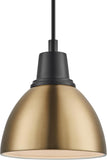 #  61178-59-1 Adjustable 1 Light Indoor Pendant, Brass & Matte Black Finish with Matte White inside, 6"W x 6-3/4"H