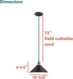 #  61182-45-1 Adjustable 1 Light Indoor Pendant, Matte Black & Matte White 2 Tone Finish, 10-5/8"W x 4-1/4"H