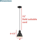 #  61177-45-1 Adjustable Indoor Pendant 1 Light, Matte Black & Matte White Two Tone Finish, 6"W x 6-1/2"H