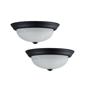 # 63022-32, 2-Light Flush Mount / Matte Black w/ Alabaster Glass. 11-1/4"Dia. E26 Socket/9 Watts LED Blub.Bulb Not Included. Set of 2.