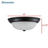 # 63024-05-2,3-Light Flush Mount / Oil Rubbed Bronze Finish w/ Alabaster Glass. 15"Dia. E26 Socket/60 Watts.Bulb Not Included. Set of 2.