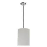 # 71005 One-Light Hanging Pendant Ceiling Light with Transitional Hardback Drum Fabric Lamp Shade, Off White, 8" W