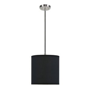 # 71009 One-Light Hanging Pendant Ceiling Light with Transitional Hardback Fabric Lamp Shade in Black Rayon, 8" Wide