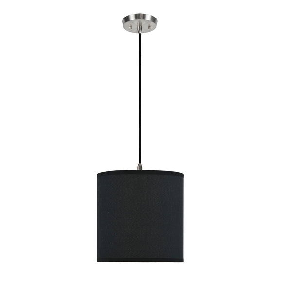 # 71009 One-Light Hanging Pendant Ceiling Light with Transitional Hardback Fabric Lamp Shade in Black Rayon, 8