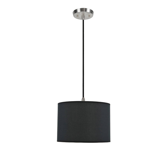 # 71011 One-Light Hanging Pendant Ceiling Light with Transitional Hardback Fabric Lamp Shade, Black Tetoron Rayon , 14
