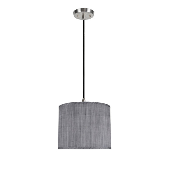 # 71014  One-Light Hanging Pendant Ceiling Light with Transitional Hardback Drum Fabric Lamp Shade, Grey & Black, 14