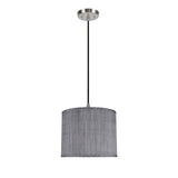 # 71014  One-Light Hanging Pendant Ceiling Light with Transitional Hardback Drum Fabric Lamp Shade, Grey & Black, 14" W