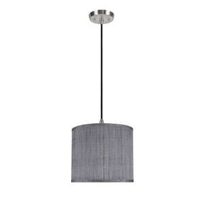 # 71015 One-Light Hanging Pendant Ceiling Light with Transitional Hardback Drum Fabric Lamp Shade, Grey & Black, 12" W