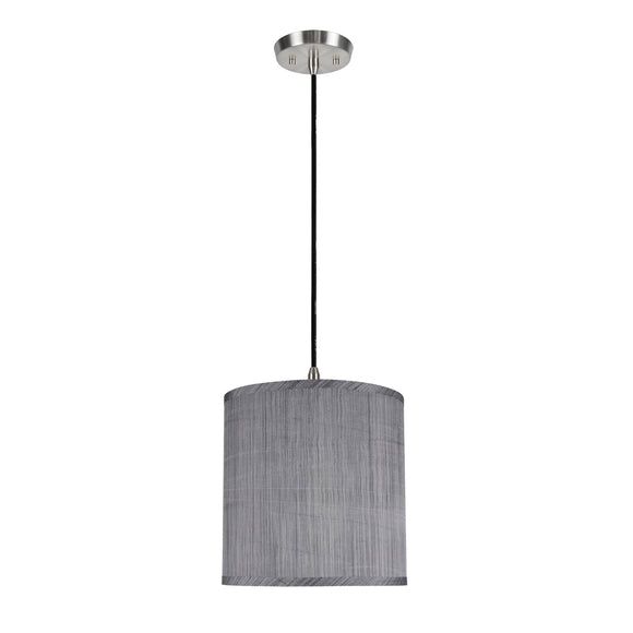 # 71016 One-Light Hanging Pendant Ceiling Light with Transitional Hardback Drum Fabric Lamp Shade, Grey & Black, 10