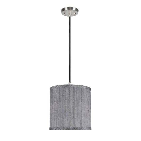 # 71017 One-Light Hanging Pendant Ceiling Light with Transitional Hardback Drum Fabric Lamp Shade, Grey & Black, 8