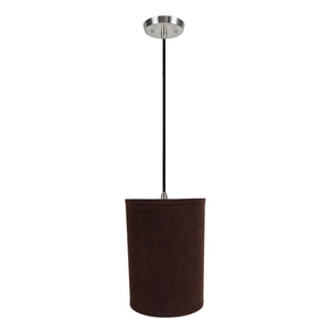 # 71018 One-Light Hanging Pendant Ceiling Light with Transitional Hardback Drum Fabric Lamp Shade, Dark Brown, 8" width