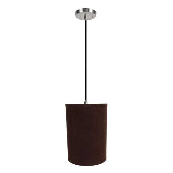 # 71018 One-Light Hanging Pendant Ceiling Light with Transitional Hardback Drum Fabric Lamp Shade, Dark Brown, 8