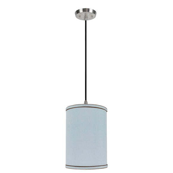 # 71019  One-Light Hanging Pendant Ceiling Light with Transitional Hardback Drum Fabric Lamp Shade, Light Blue, 8