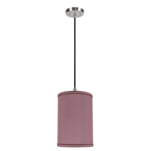 # 71020 One-Light Hanging Pendant Ceiling Light with Transitional Hardback Drum Fabric Lamp Shade, Reddish Purple, 8" W