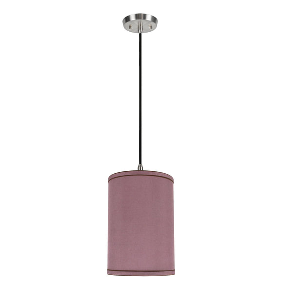 # 71020 One-Light Hanging Pendant Ceiling Light with Transitional Hardback Drum Fabric Lamp Shade, Reddish Purple, 8