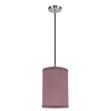 # 71020 One-Light Hanging Pendant Ceiling Light with Transitional Hardback Drum Fabric Lamp Shade, Reddish Purple, 8" W