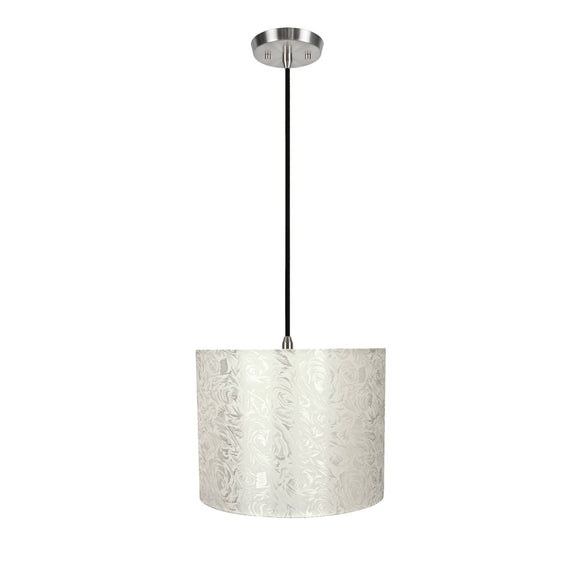 # 71022 One-Light Hanging Pendant Ceiling Light with Transitional Hardback Drum Fabric Lamp Shade, Off White, 14