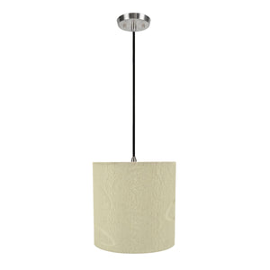 # 71024 One-Light Hanging Pendant Ceiling Light with Transitional Hardback Drum Fabric Lamp Shade, Beige with Design, 8" W