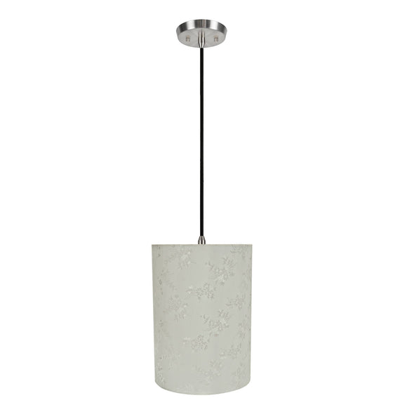 # 71026 One-Light Hanging Pendant Ceiling Light with TransitionalHardback Drum Fabric Lamp Shade, Butter Crème, 8