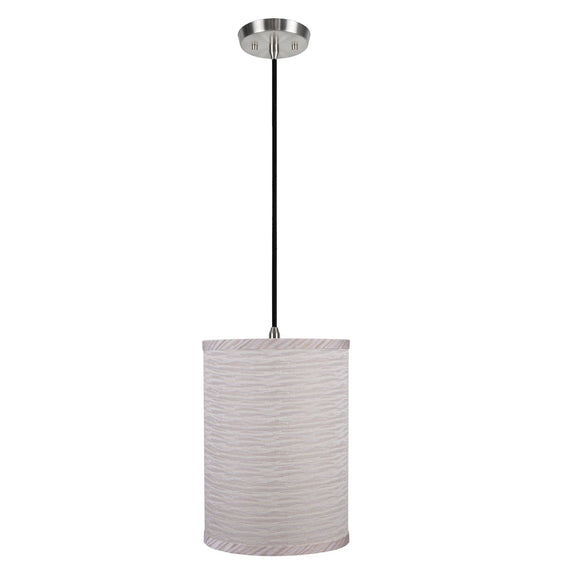 # 71027  One-Light Hanging Pendant Ceiling Light with Transitional Hardback Drum Fabric Lamp Shade, Striped Design, 8