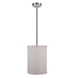 # 71027  One-Light Hanging Pendant Ceiling Light with Transitional Hardback Drum Fabric Lamp Shade, Striped Design, 8" W