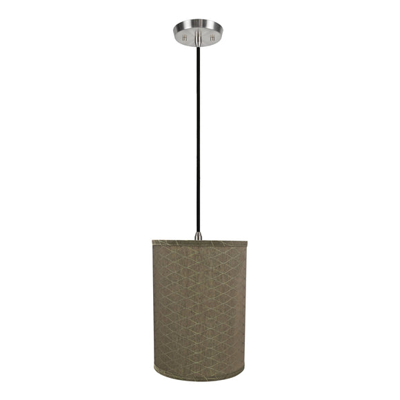 # 71028 One-Light Hanging Pendant Ceiling Light with Transitional Hardback Drum Fabric Lamp Shade, Light Brown, 8