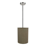 # 71028 One-Light Hanging Pendant Ceiling Light with Transitional Hardback Drum Fabric Lamp Shade, Light Brown, 8" W
