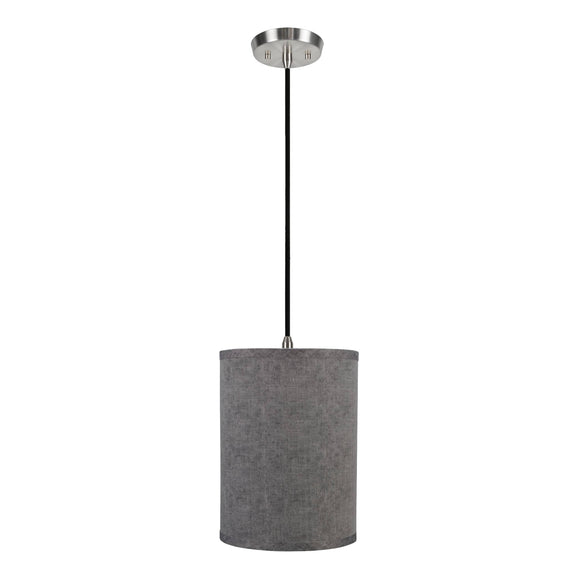# 71029 One-Light Hanging Pendant Ceiling Light with Transitional Hardback Drum Fabric Lamp Shade, Textured Grey, 8