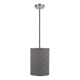 # 71029 One-Light Hanging Pendant Ceiling Light with Transitional Hardback Drum Fabric Lamp Shade, Textured Grey, 8" W